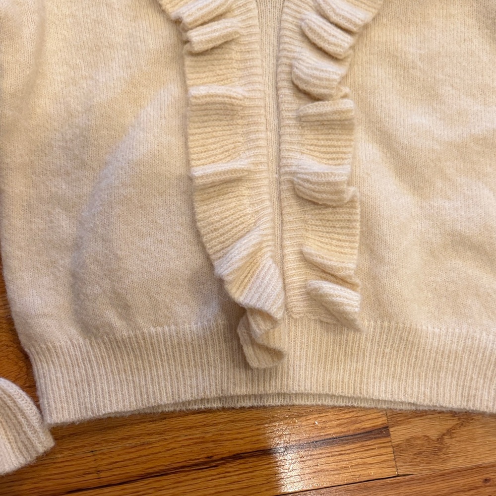 Charming Charlie Cream Ruffled V-Neck Sweater - Picture 5 of 6